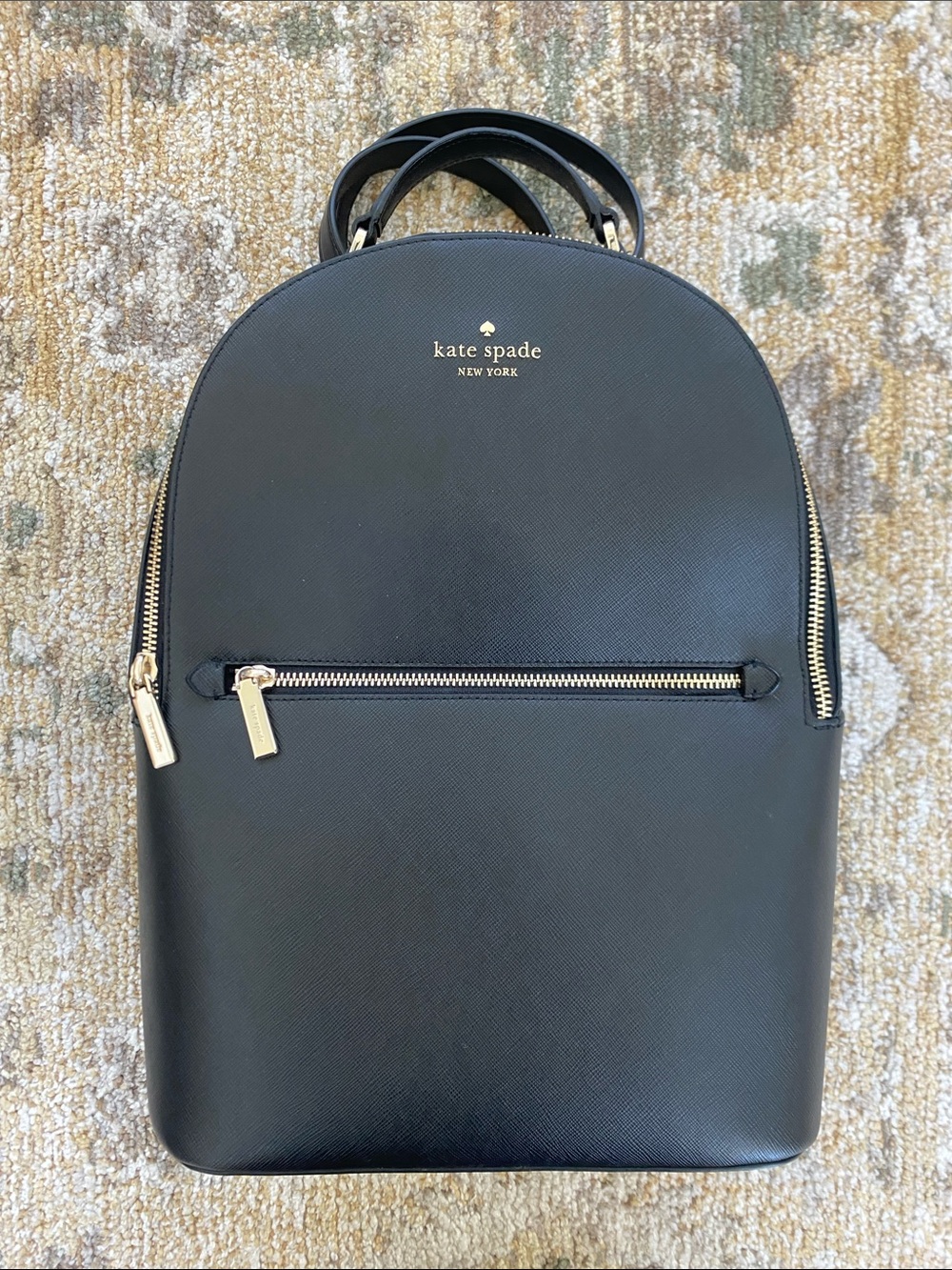 kate spade Black Saffiano Dome Backpack with Gold Accents